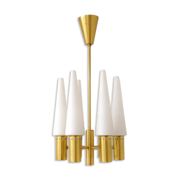 Midcentury brass and opaline ceiling lamp by Hans-Agne Jakobsson, Sweden, 1950s.