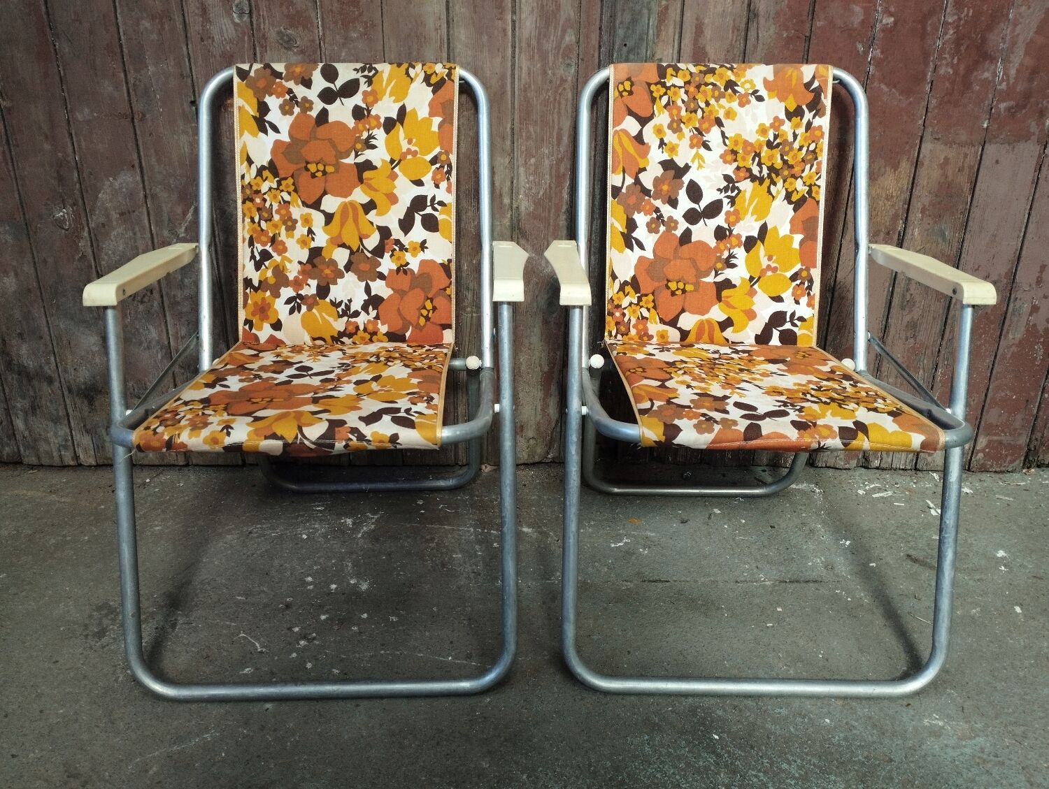 Pair of vintage folding camping chairs