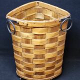 Ancienne corbeille vintage en bois tressé d'angle porte parapluie / panier