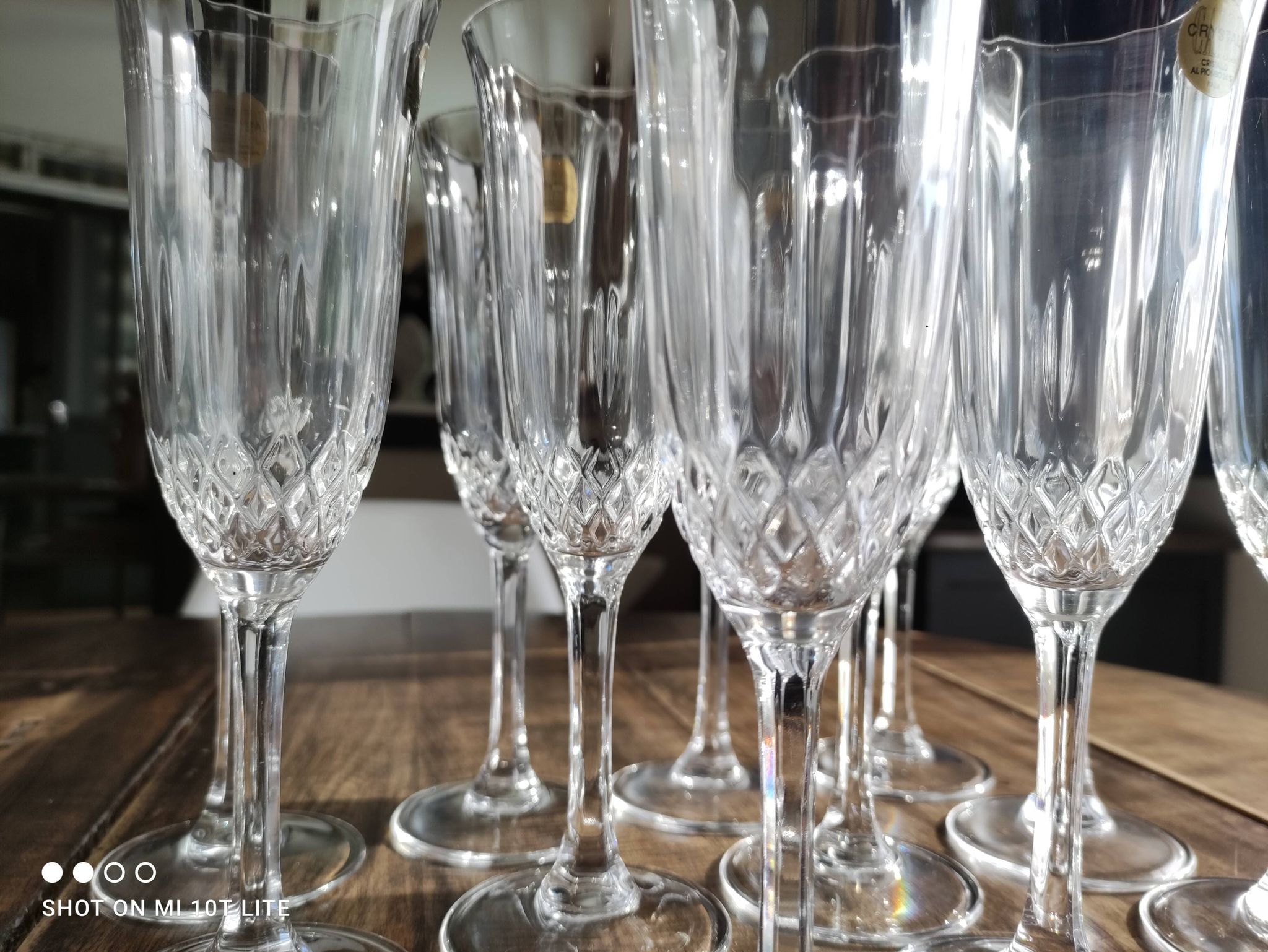 Set of 12 vintage Italian crystal champagne flutes Capri model with original boxes