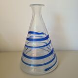 Conical glass vase/carafe blown with a blue spiral decoration.