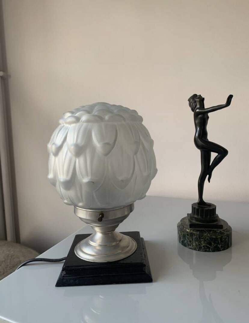 Old art deco molded glass table lamp