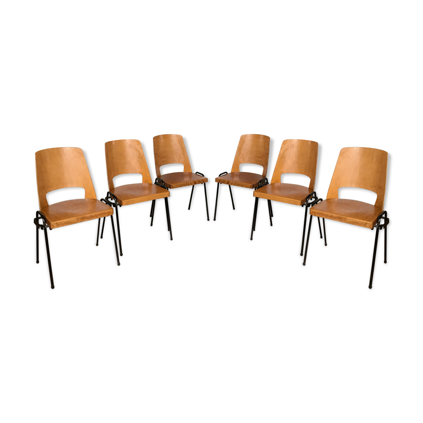 Series of 6 vintage chairs Baumann in beech design year 1950 1960