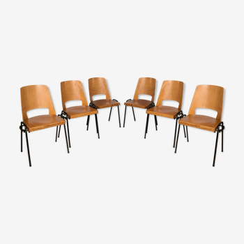 Series of 6 vintage chairs Baumann in beech design year 1950 1960