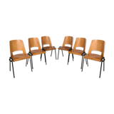 Series of 6 vintage chairs Baumann in beech design year 1950 1960