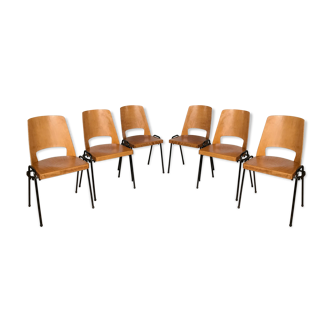 Series of 6 vintage chairs Baumann in beech design year 1950 1960