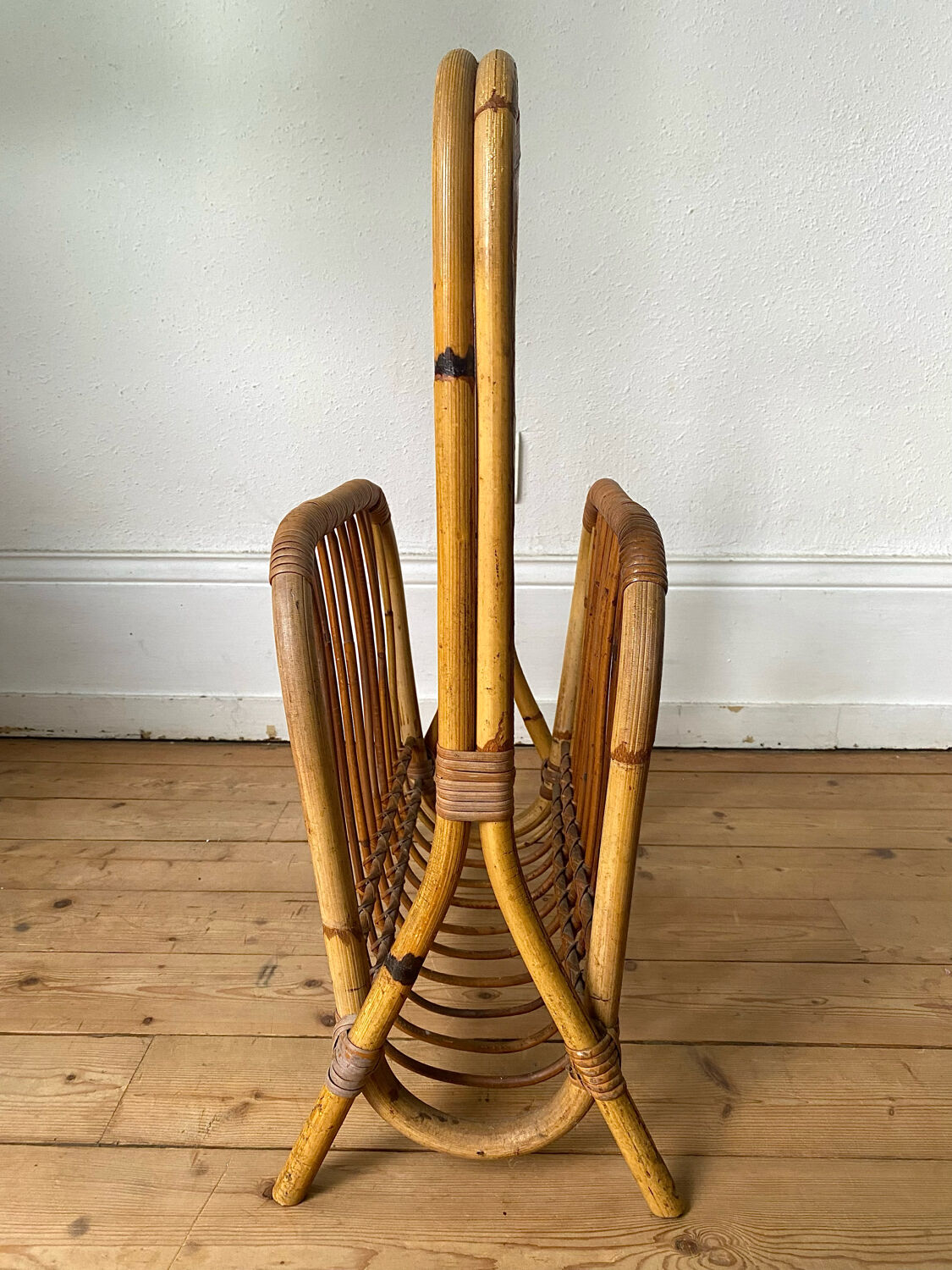 Vintage rattan magazine holder