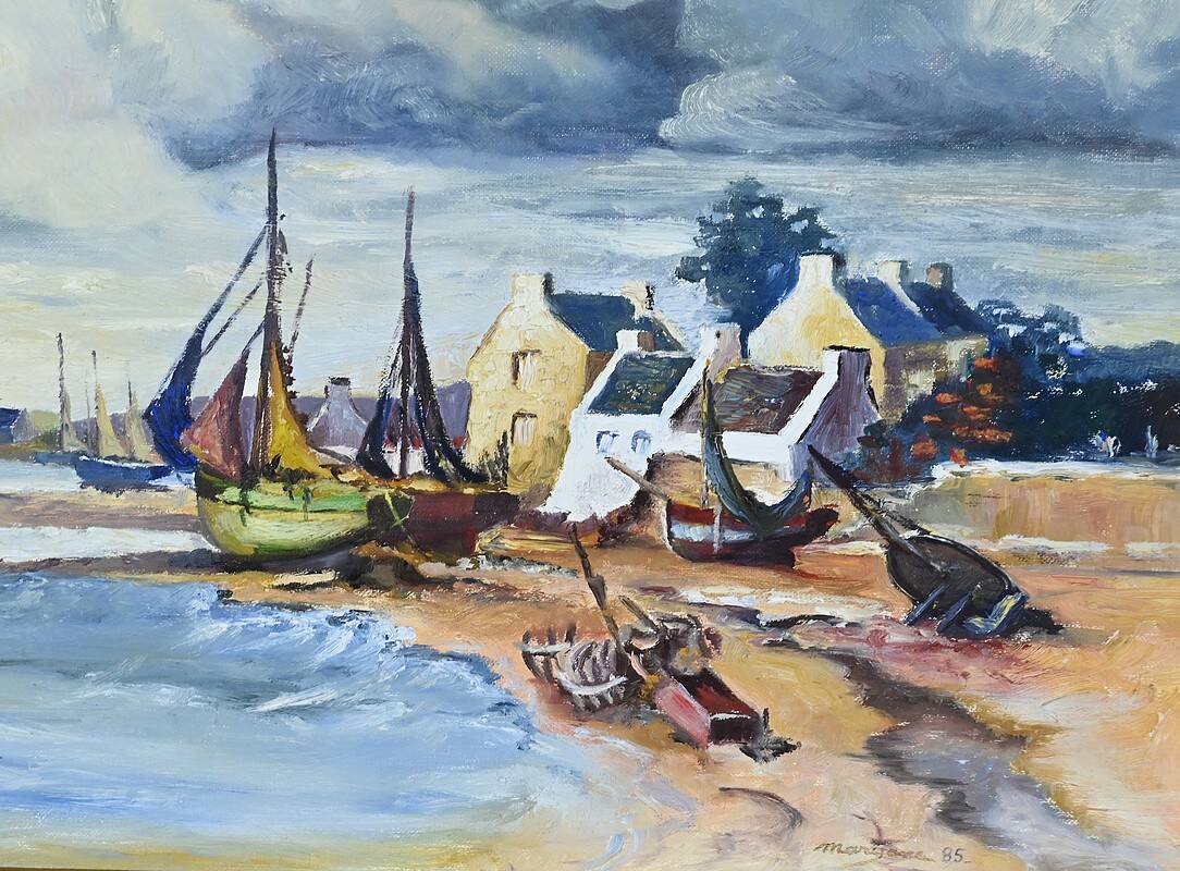 Marine painting “Littoral Breton” signed Marijane le Goaster – 1985
