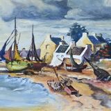 Marine painting “Littoral Breton” signed Marijane le Goaster – 1985