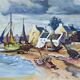 Marine painting “Littoral Breton” signed Marijane le Goaster – 1985