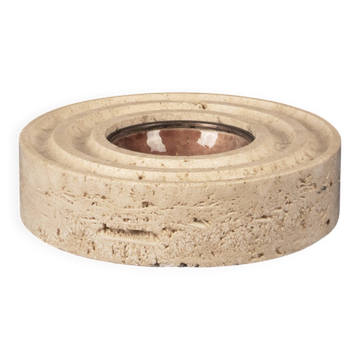 Italian Round Travertine and Copper-Toned Metal Ashtray, 1970