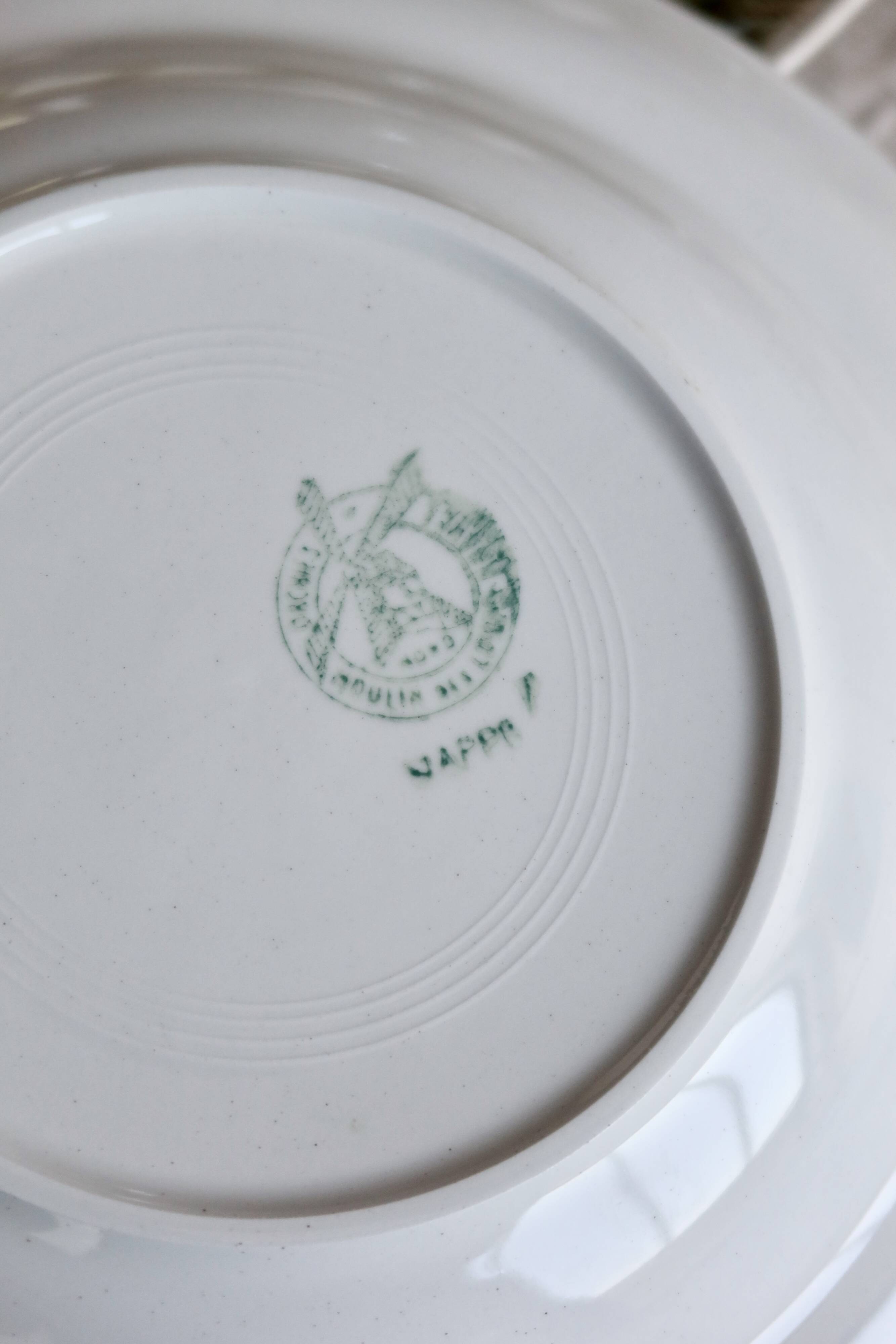 4 vintage earthenware soup plates Moulin Des Loups Nappe green model