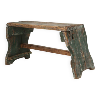 Industrial Green Wooden Stool, France, 1900s