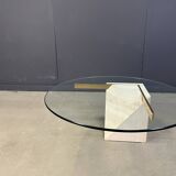 Table basse en travertin et laiton par Artedi, années 1980