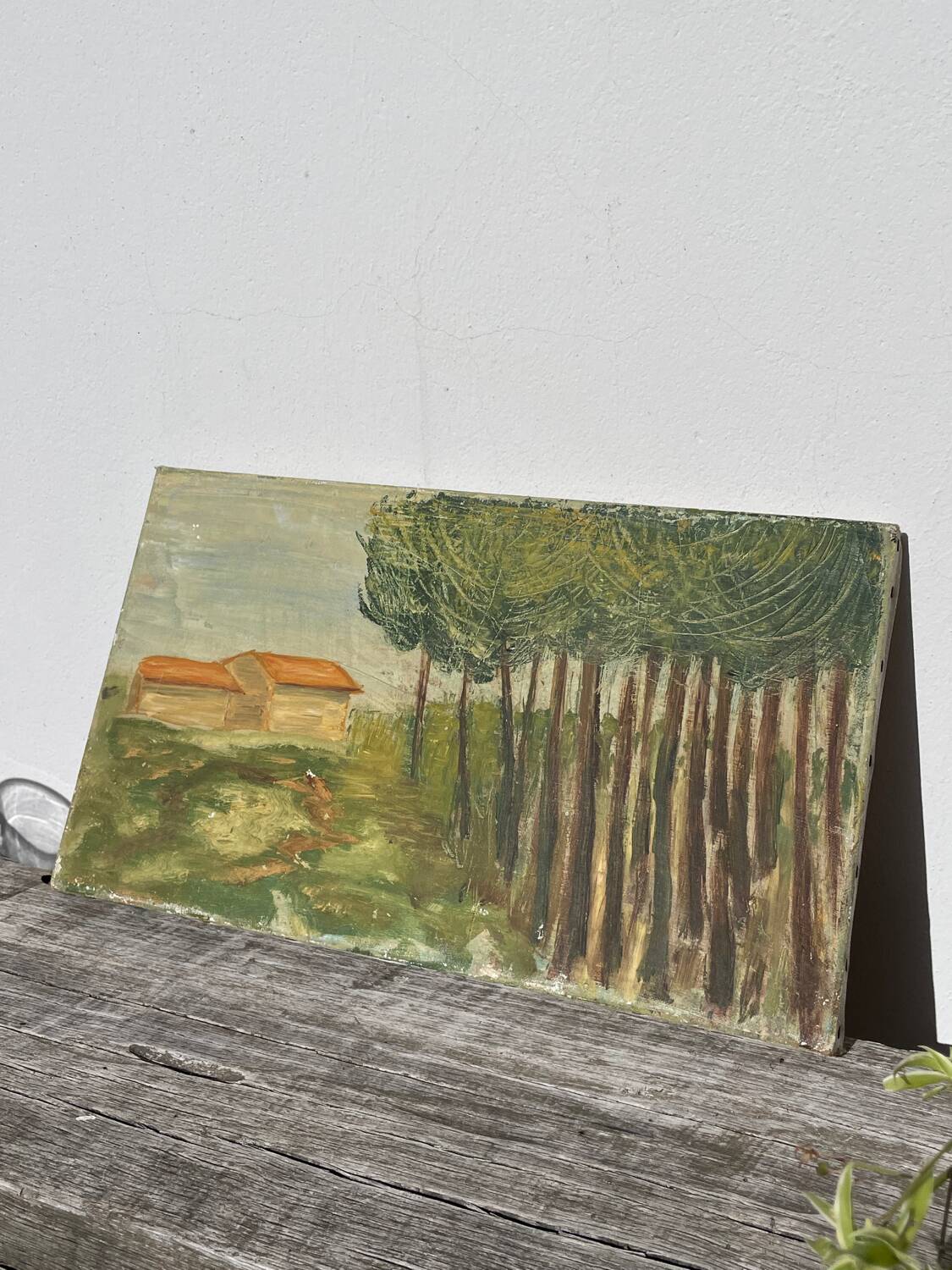 Old painting of a forest landscape in Les Landes