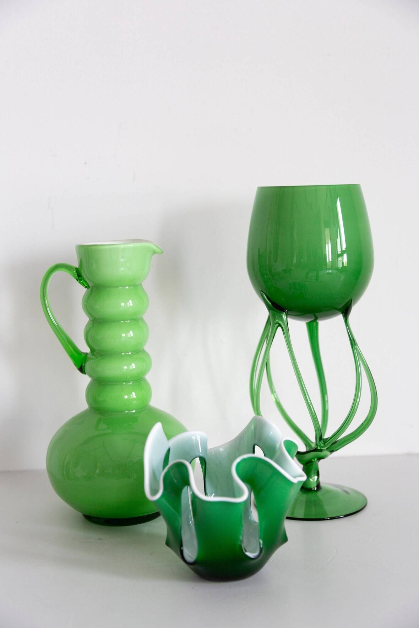 Vintage artistic green vase from the mid-century, Poland, Europe, 1970s.