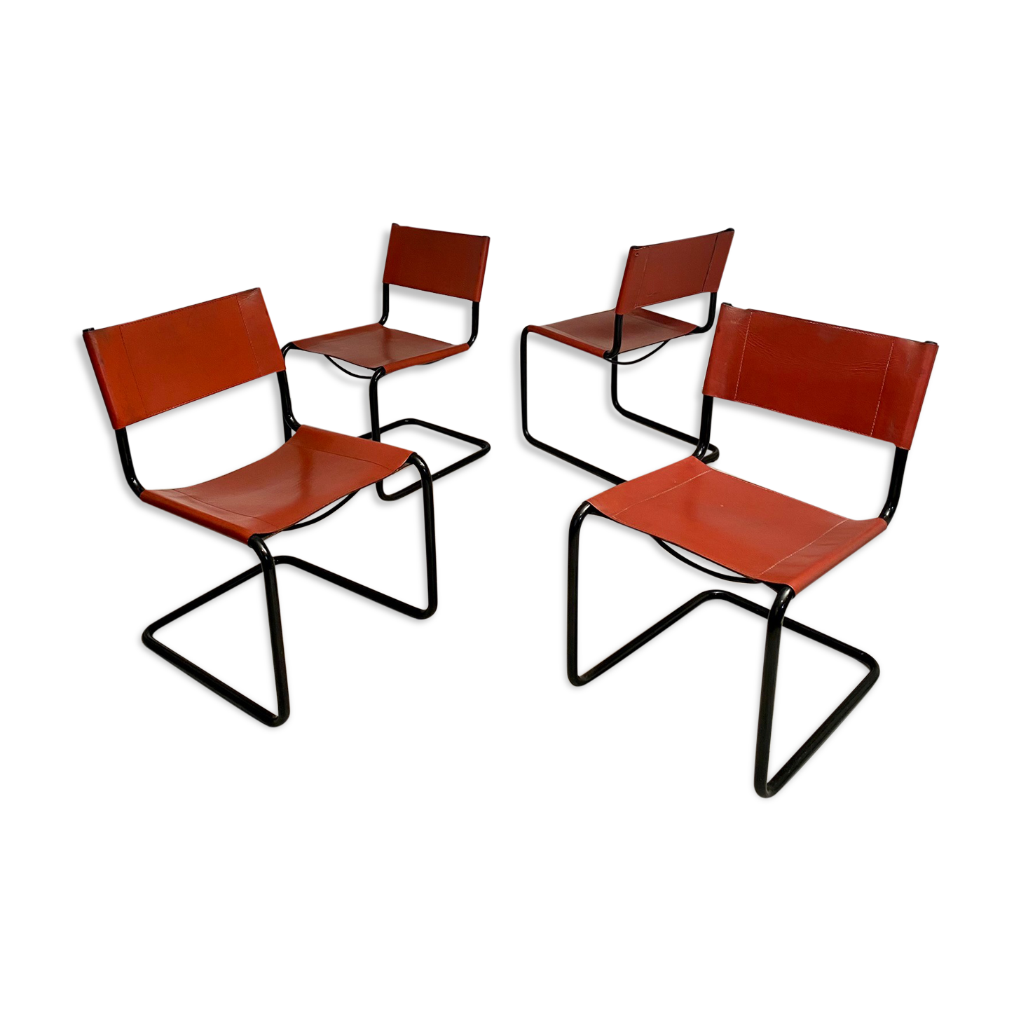 Set of 4 metal chair and tubular leather Matteo Grassi 1970