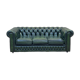 Chesterfield 3-seater sofa in green leather from the 80s