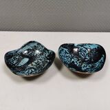 Set of candlesticks. Made of copper and blue/black enamel. From Danish Meka (1951 - 1989)