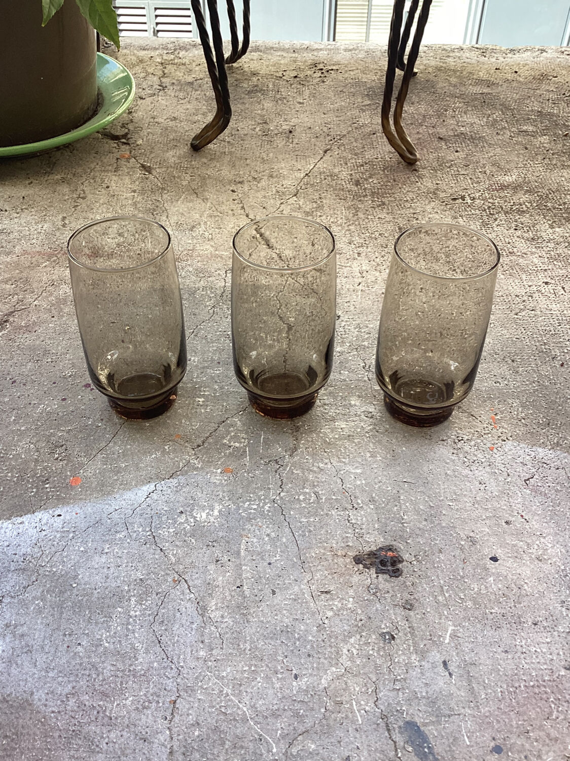 3 vintage glasses in smoked glass