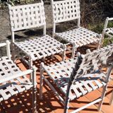 4 chairs & 2 vintage woven lounge armchairs triconfort, 1980 France