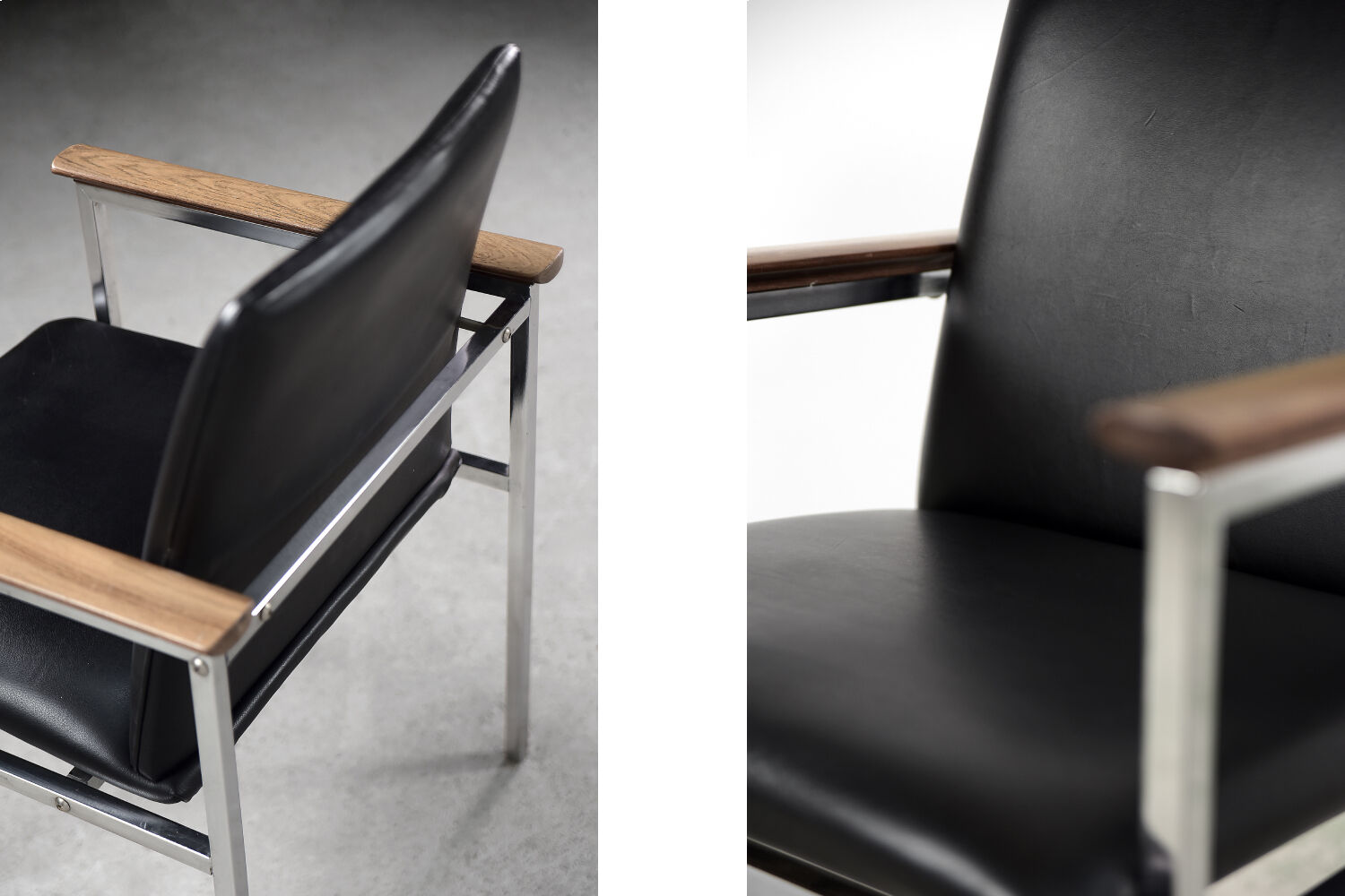 Mid-Century Scandinavian Black Leather Armchair by Sigvard Bernadotte for France & Søn, 1960s, Set o