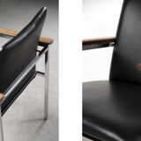 Mid-Century Scandinavian Black Leather Armchair by Sigvard Bernadotte for France & Søn, 1960s, Set o
