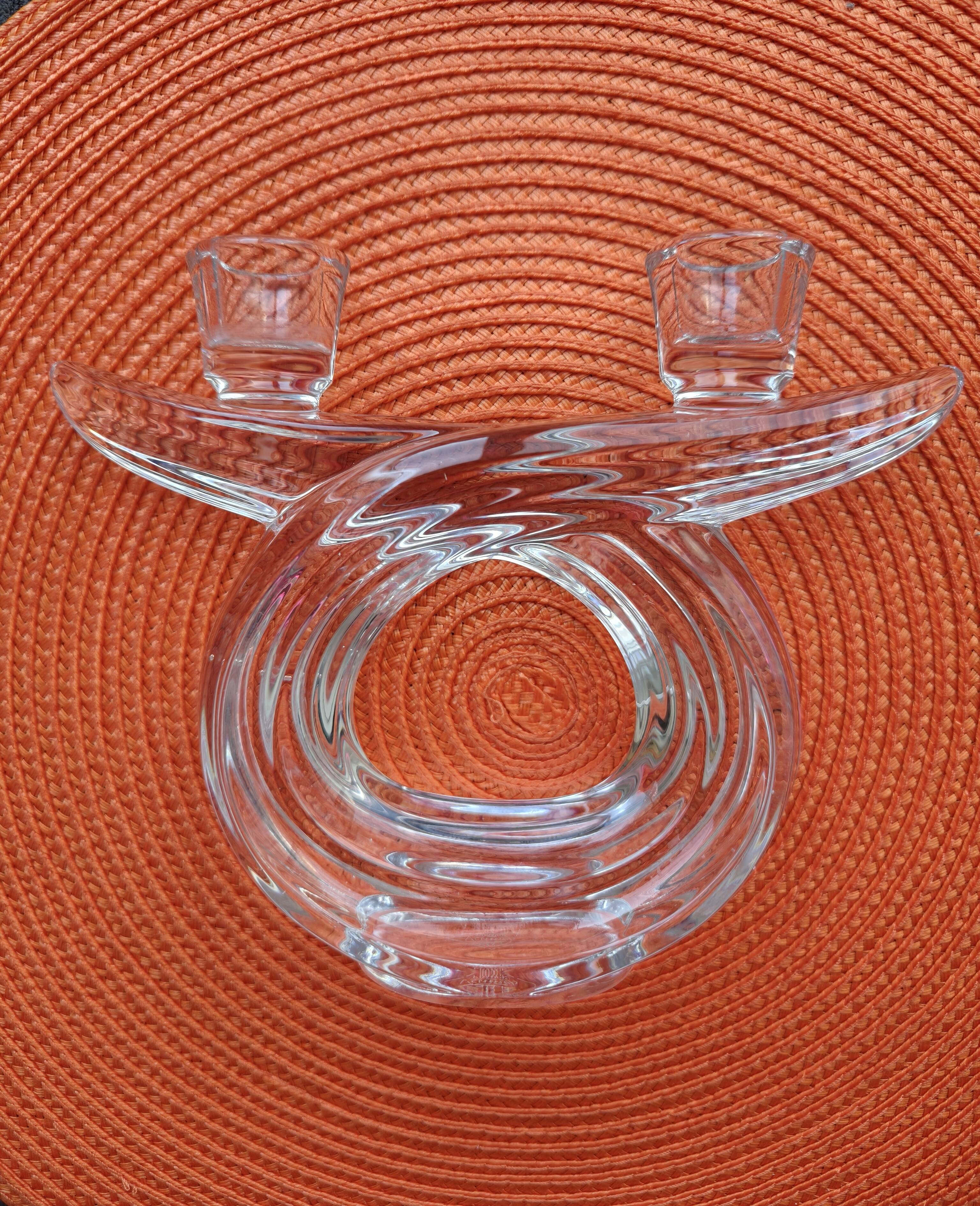 Pair of crystal candlesticks from France, Vannes, vintage 60s/70s.