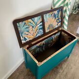 Duck blue and light wood storage chest
