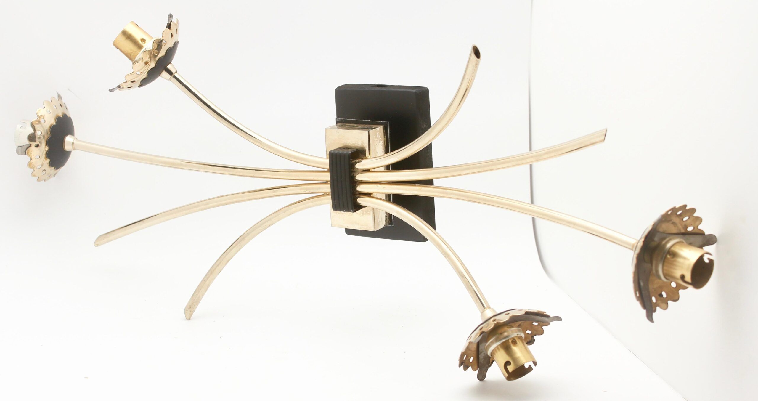 Wall lamp with brass rods and glass lampshade, 1960s