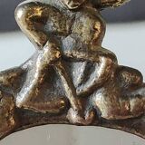 Oval psyche vanity mirror/In old gold bronze Cupids/Rosaces decor