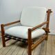 Vintage Lounge Armchair Solid Pine 1970 Boucle Fabric Ecru