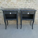 Pair of wooden bedside tables, gray patina