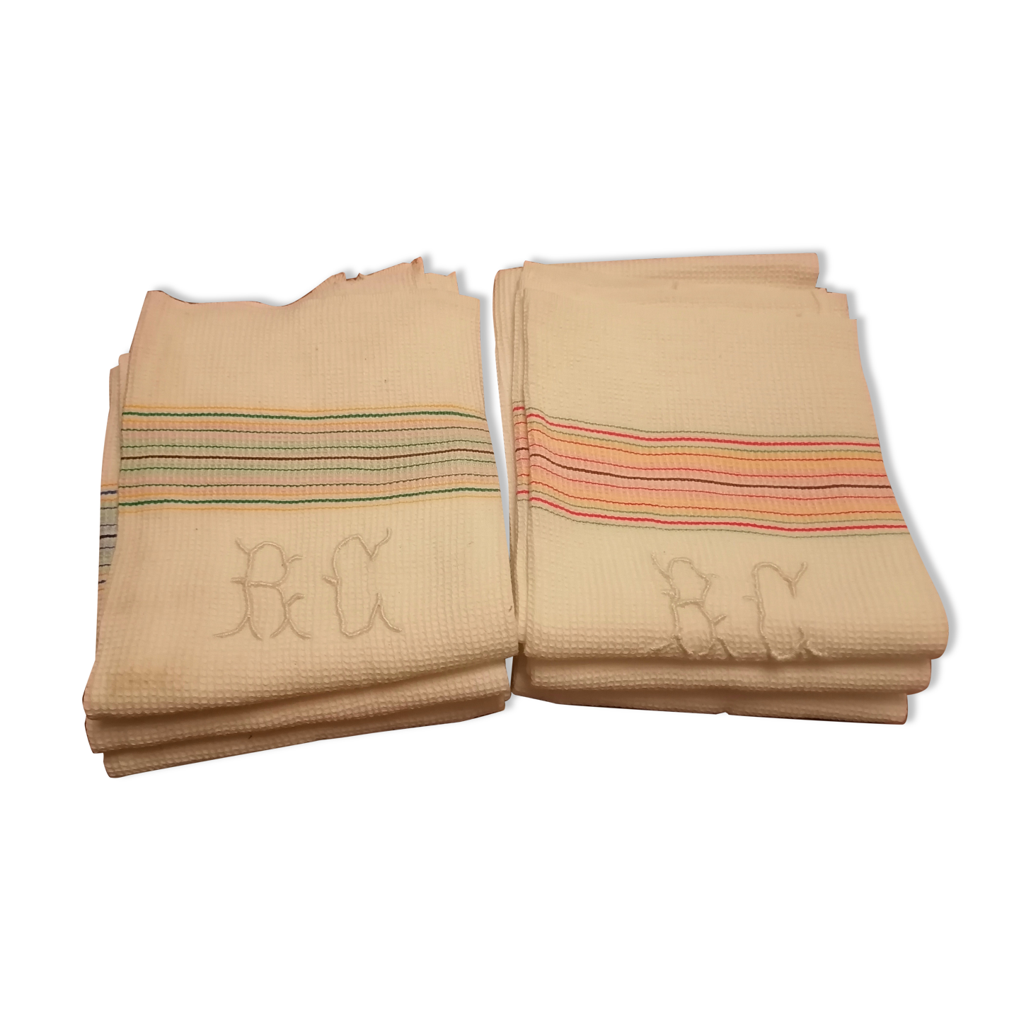 Lot 6 towels toilet honeycomb white 1900.1930 embroidered
