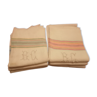 Lot 6 towels toilet honeycomb white 1900.1930 embroidered