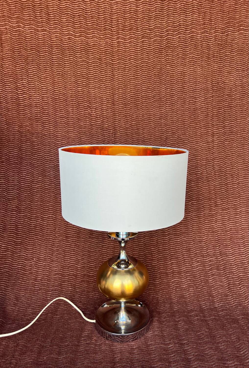 VINTAGE 1970 LARGE FORMAT LAMP CHROME BASE 1 BRUSHED ALUMINIUM BALL DO