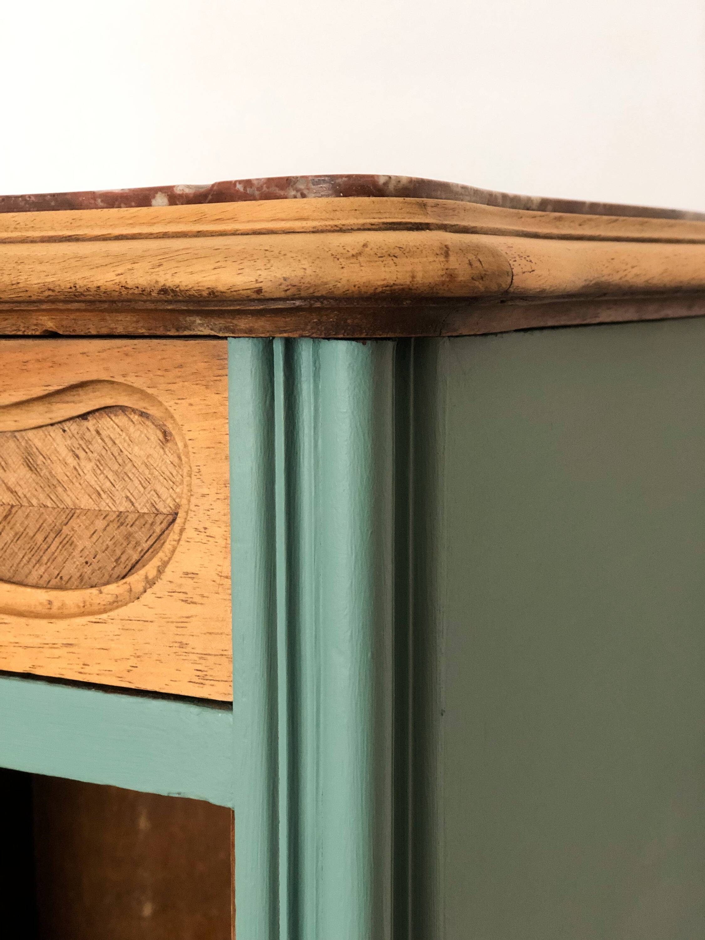 Louis XV style bedside table in celadon green