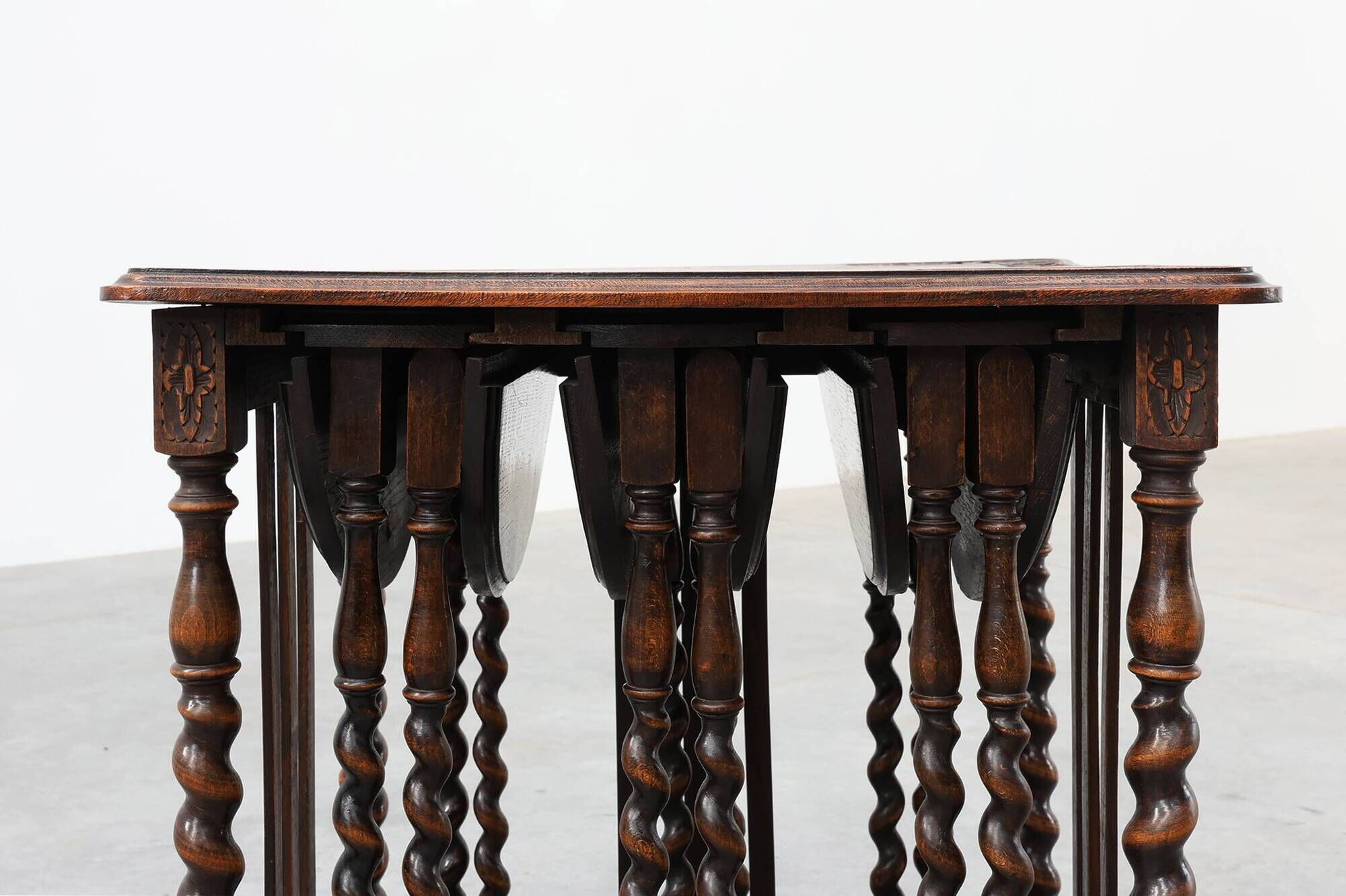 Set of Four Oak Barley Twist Nesting Tables, England, circa 1900n