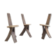 Set of 3 chairs brutalist tripod solid wood