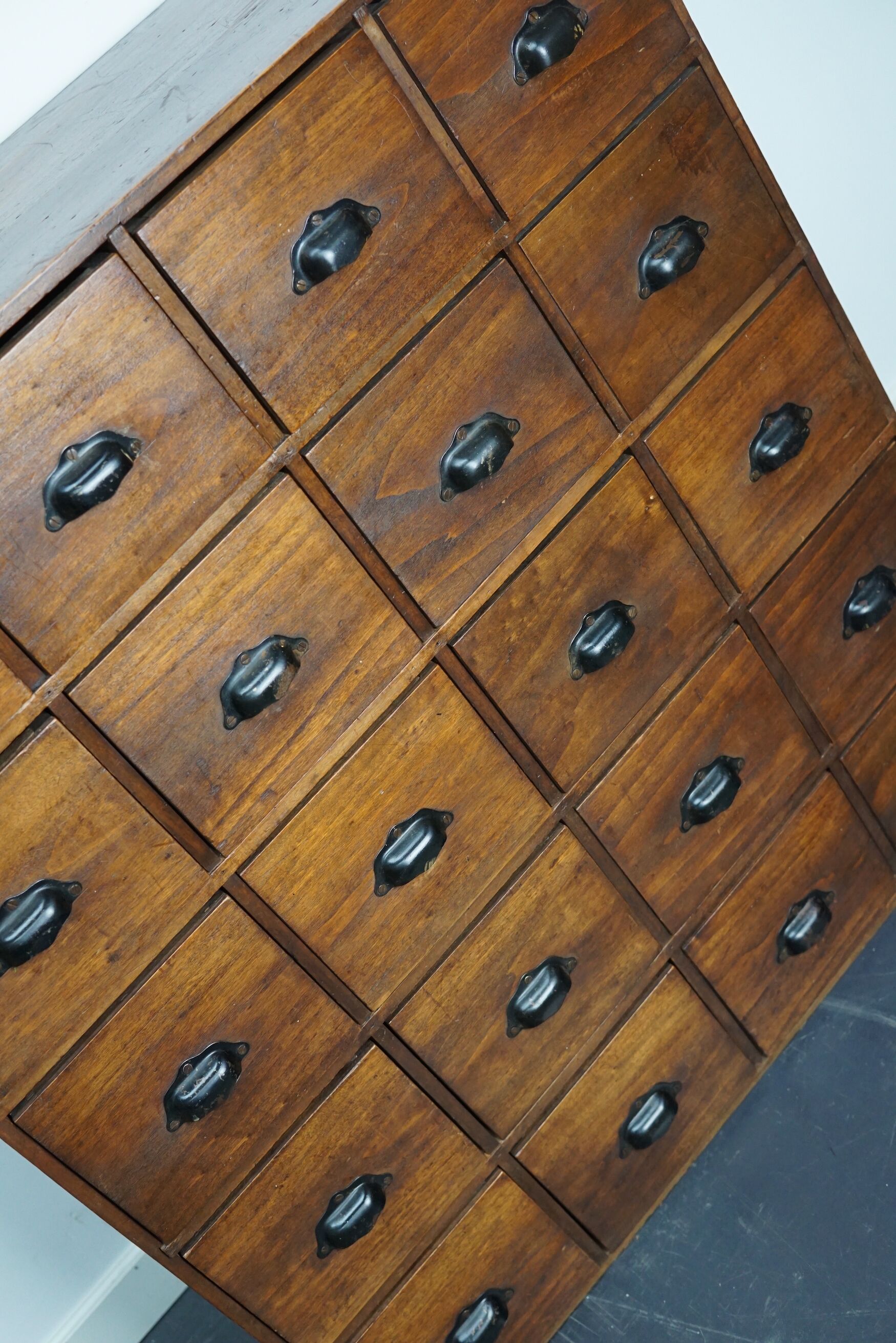 French fruitwood apothecary cabinet, ca 1950s