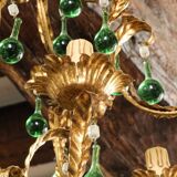 Lustre italien en tôle doré et pampilles en verre