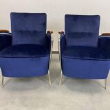 Elegant blue chrome armchairs by Jozsef Peresztegi
