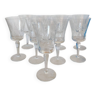9 chiseled crystal stemmed glasses from the 70s