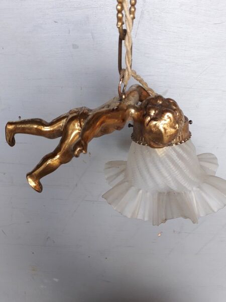 Hanging chandelier / bronze angel dore ep 1940/50