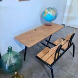 Vintage double school desk, refurbished in black and wood