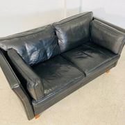 Vintage retro danish mogens hansen 2 person black leather sofa