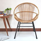 Fauteuil rotin pieds métal