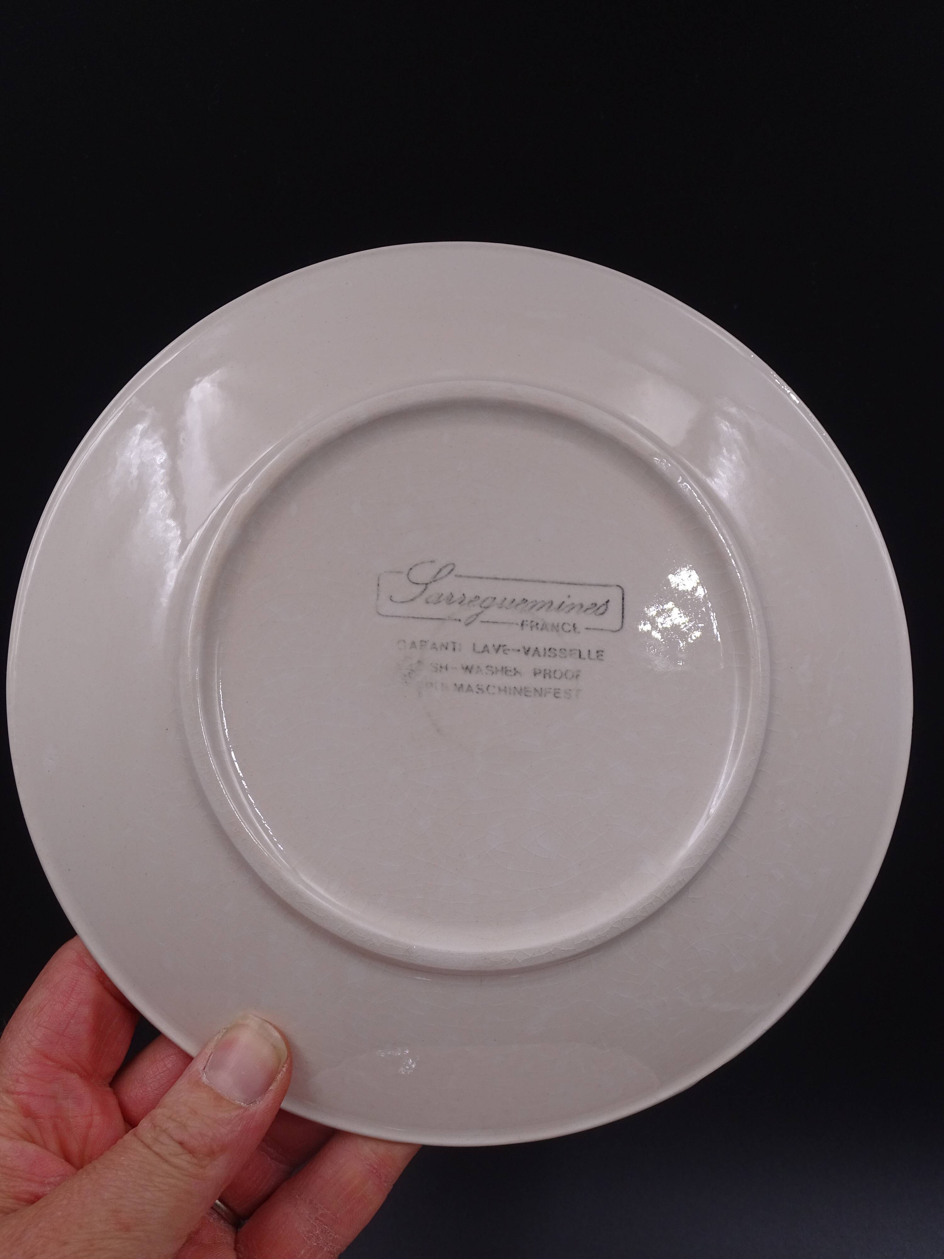 Set of 9 dessert plates in earthenware of Sarreguemines - Décor of pink flowers - 1970