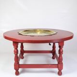Antique Chinese Style Round Coffee Table With Bulit-in Brass Tray From 1890