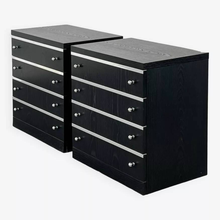 Pair of black and chrome 4-drawer chests of drawers